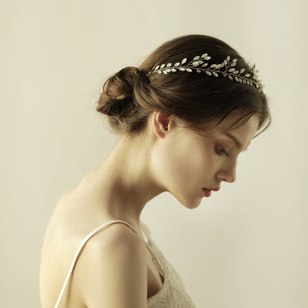 Gold/Silver Crystal Leaf Bridal Headpiece Silver Wedding Headband - Lya's wedding