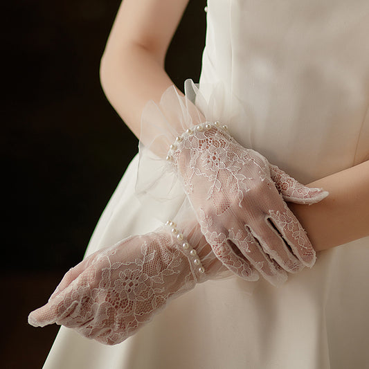 Lace Bridal Gloves with Pearl - Lya's wedding