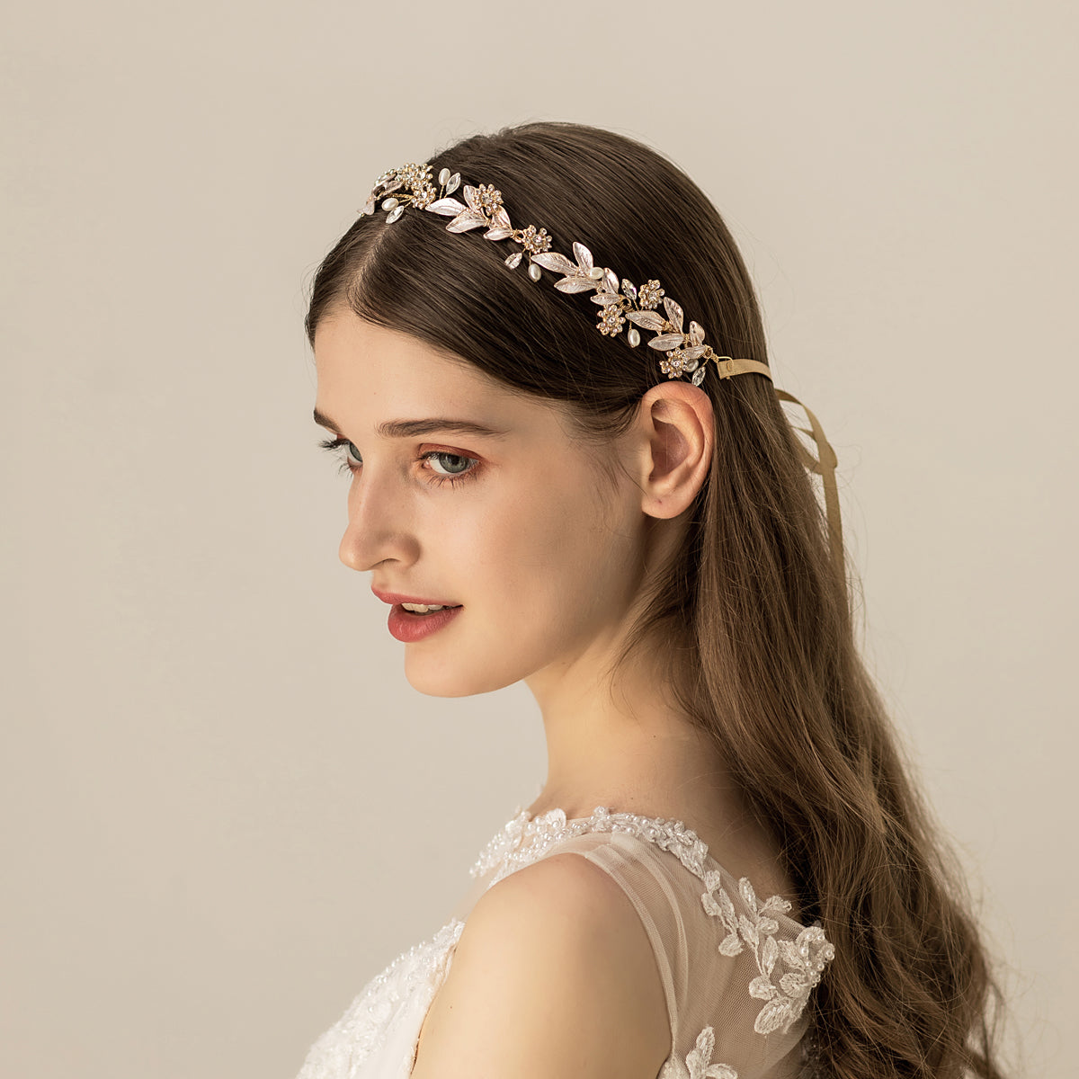 Crystal Leaf Bridal Headpiece Gold Wedding Headband - Lya's wedding