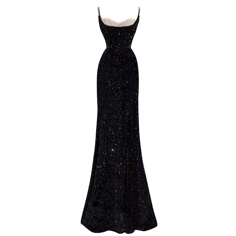 Black Sequin Sexy Split Dress - Lya's wedding