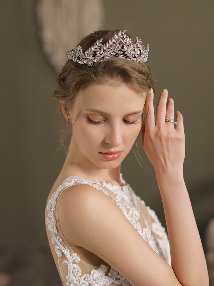 Princess Crystal Crown Bridal Headpiece Silver Wedding Headband - Lya's wedding