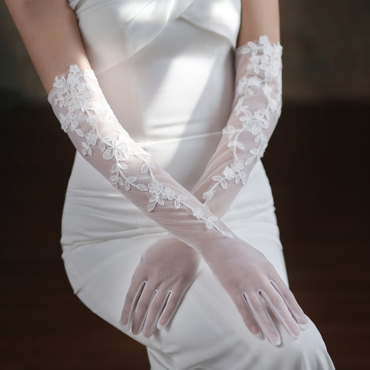 Tulle Lace Long Bridal Gloves - Lya's wedding