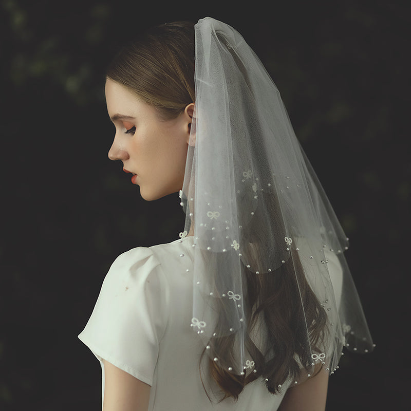 Short 2 Tier Wedding Bridal Shoulder Veil With Comb - Lya's wedding