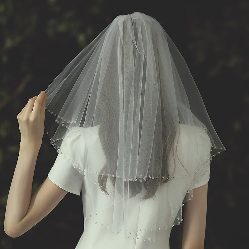 Short Shoulder 2 Tier Wedding Bridal Veil With Comb - Lya's wedding