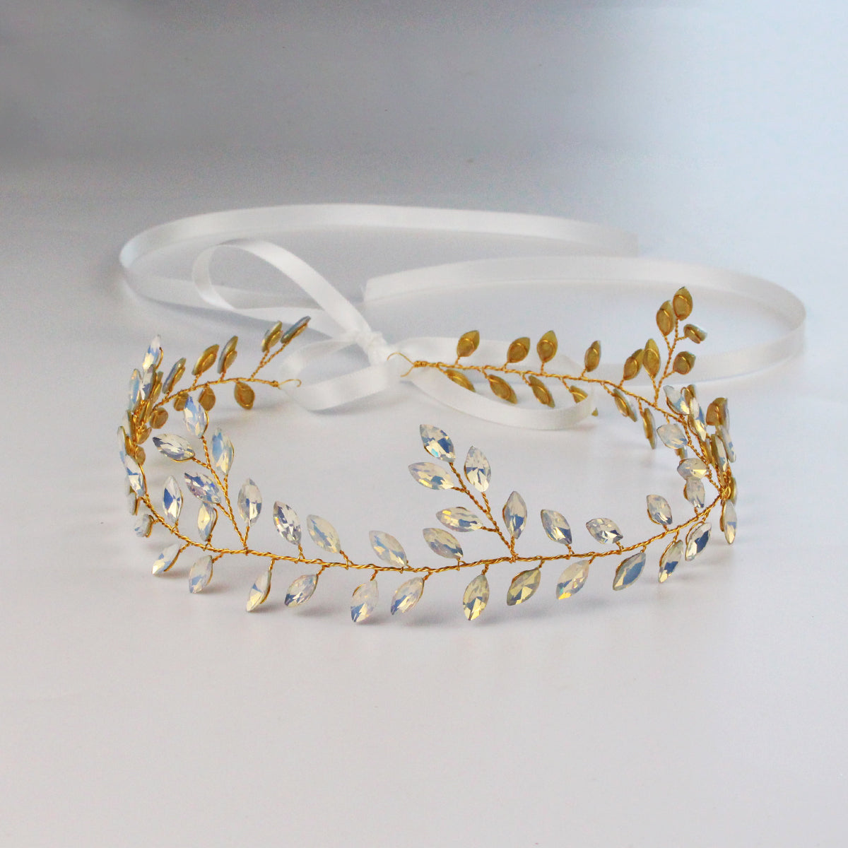 Gold/Silver Crystal Leaf Bridal Headpiece Silver Wedding Headband - Lya's wedding