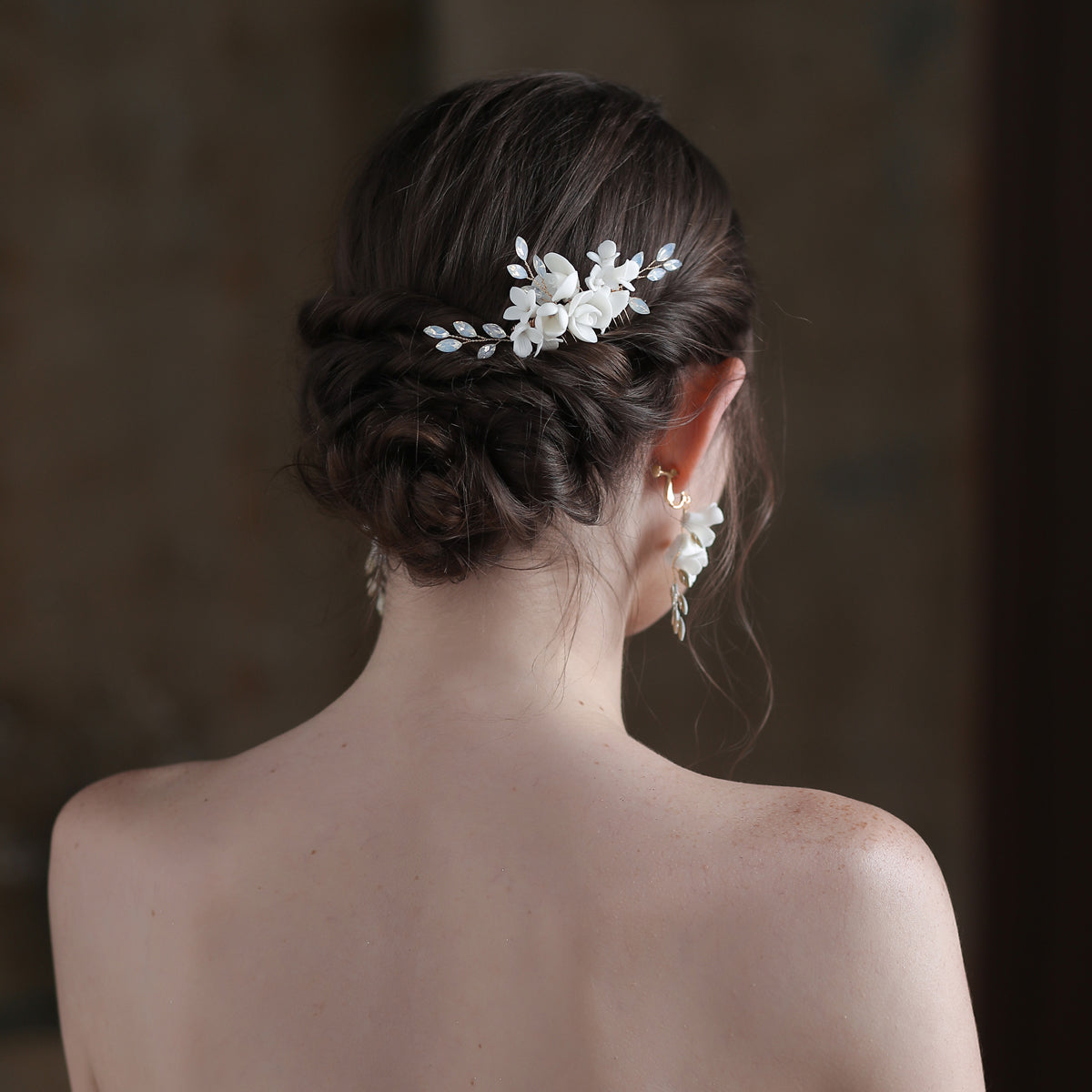 Porcelain Flower Bridal Headpiece Ear Clip - Lya's wedding