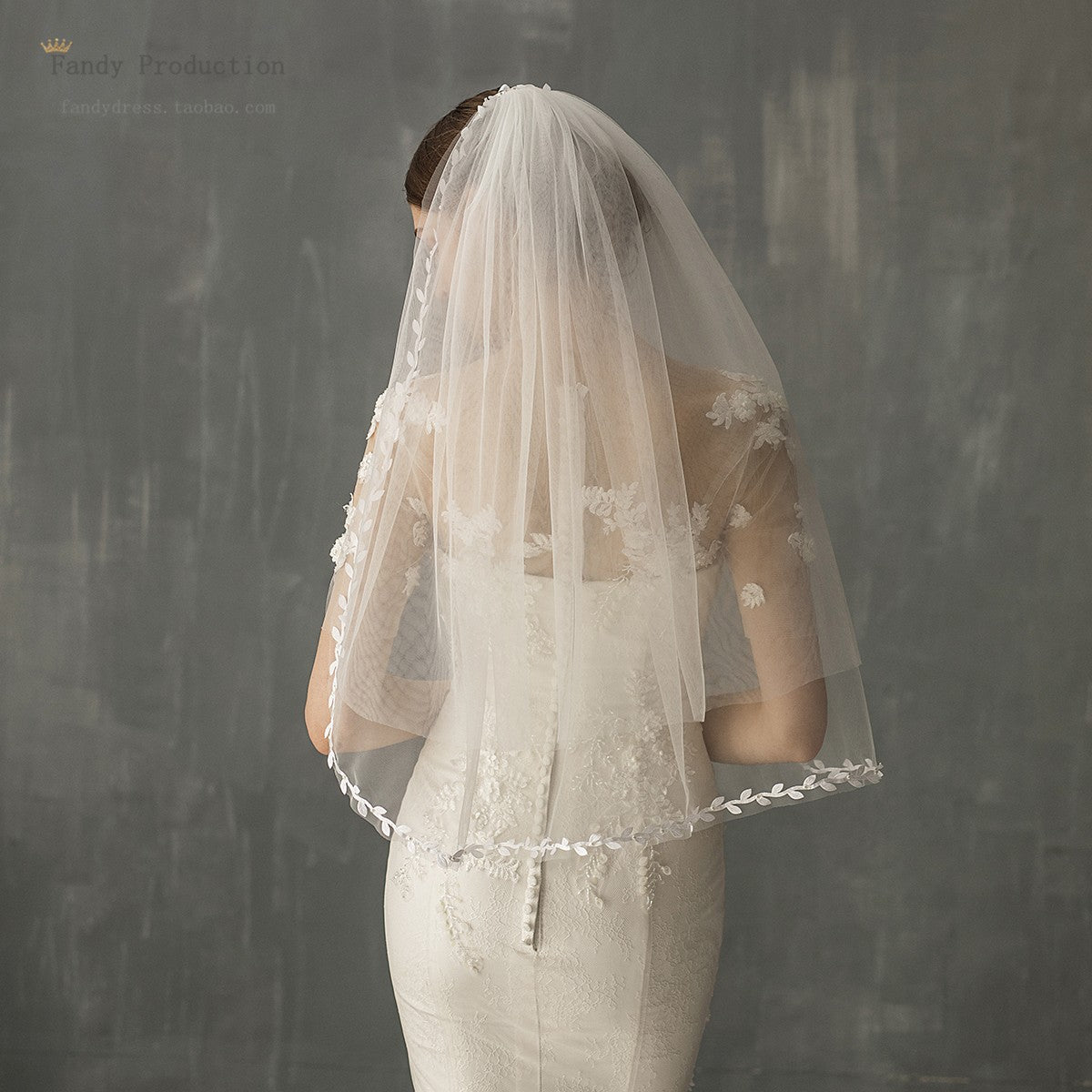 Leaf Applique Edge Bridal Wedding Veil With Comb - Lya's wedding