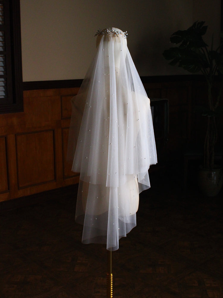 Fingertip 2 Tier Wedding Bridal Veil With Comb - Lya's wedding