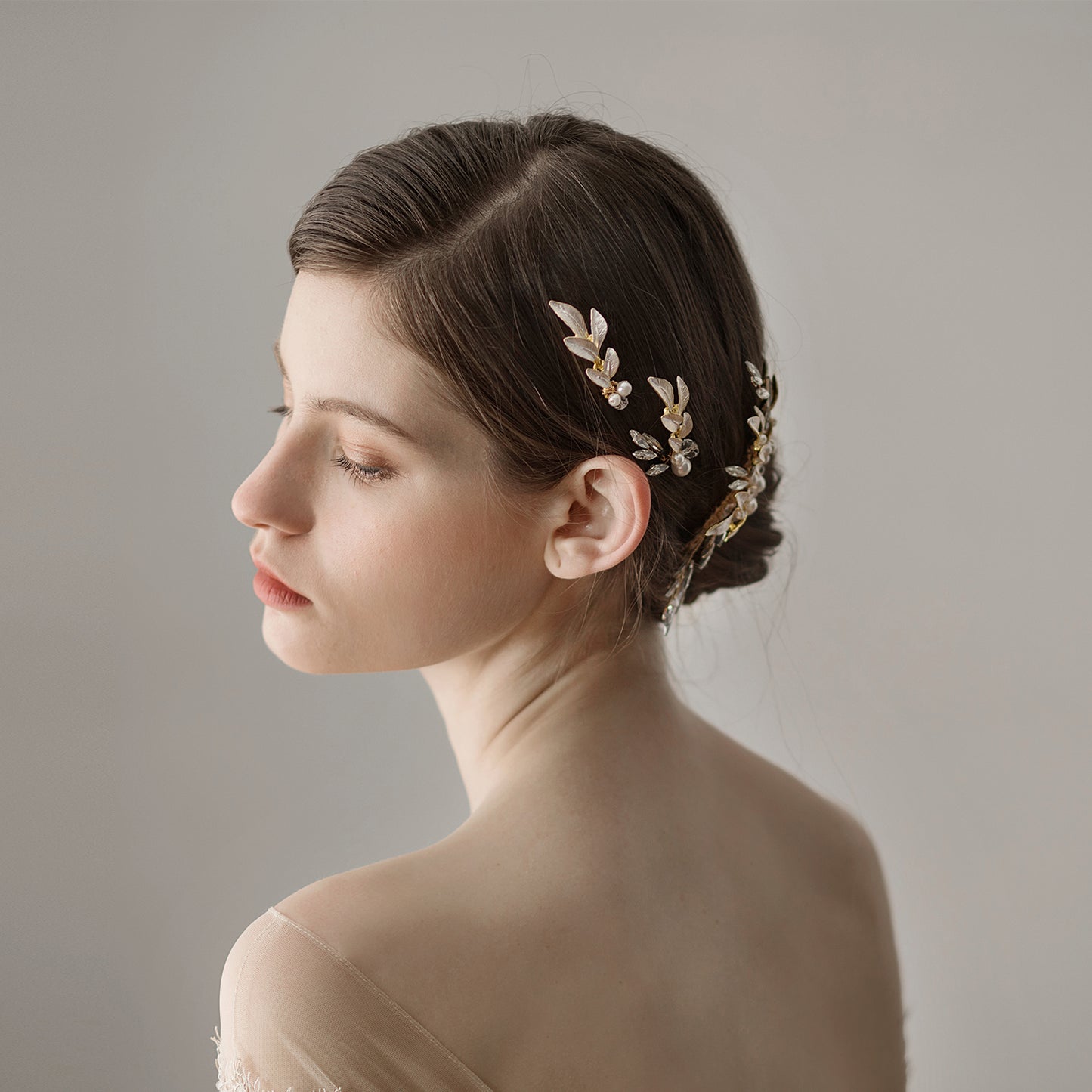 3 pcs Leaf Bridal Headpiece Set with Pearl - Lya's wedding