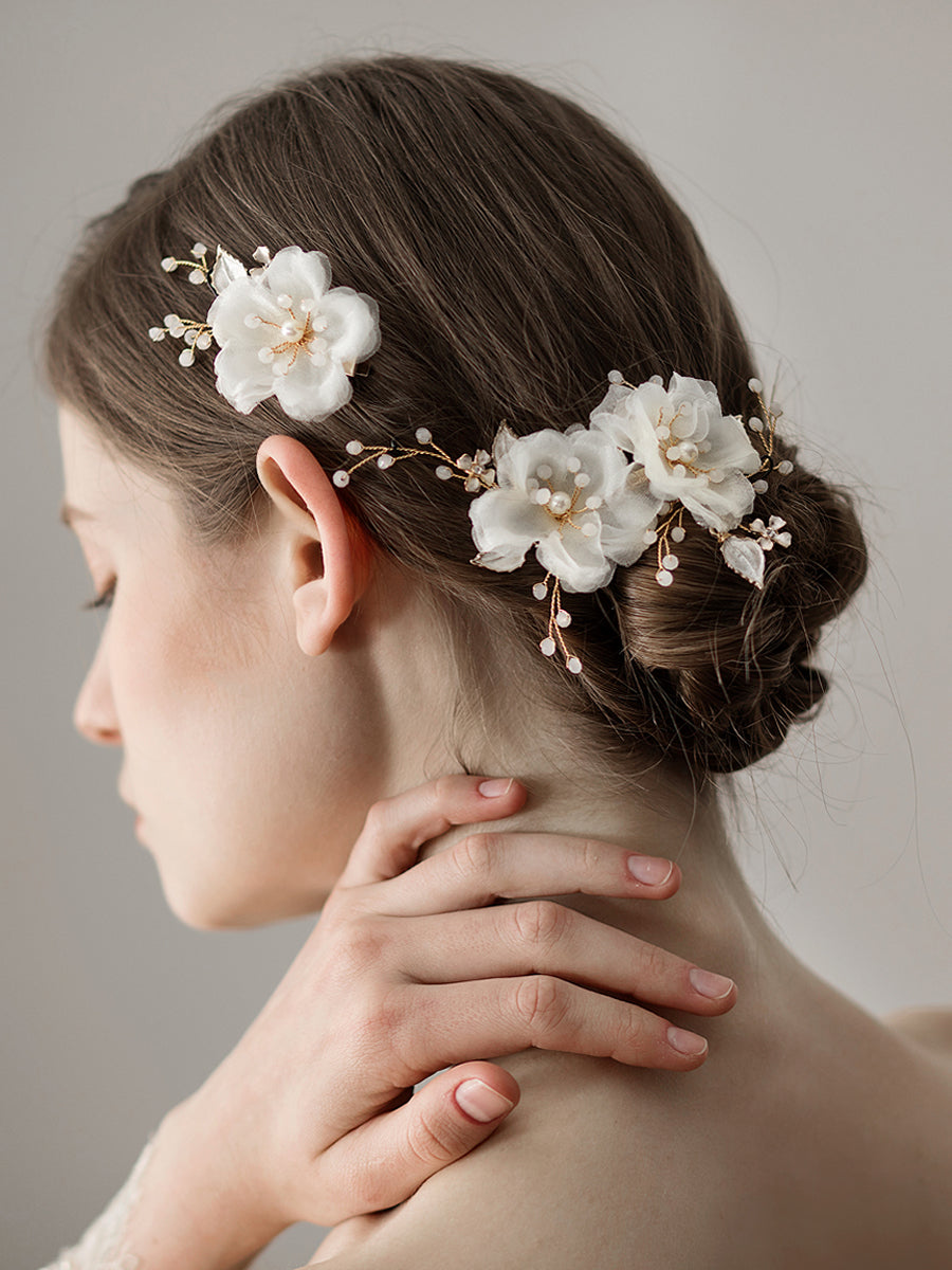 2 pcs Bridal  Flower Headpiece with Pearl - Lya's wedding