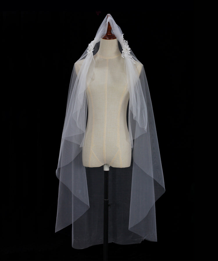 Fingertip 1 Tier Flower Wedding Bridal Veil - Lya's wedding