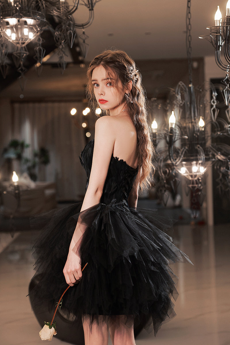 Black Feather Strapless Sexy Dress - Lya's wedding