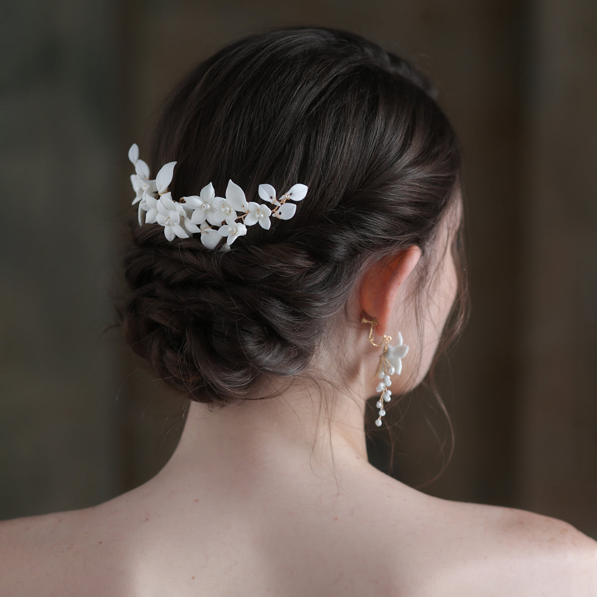 Porcelain Flower Bridal Headpiece Wedding Comb Ear Clip - Lya's wedding