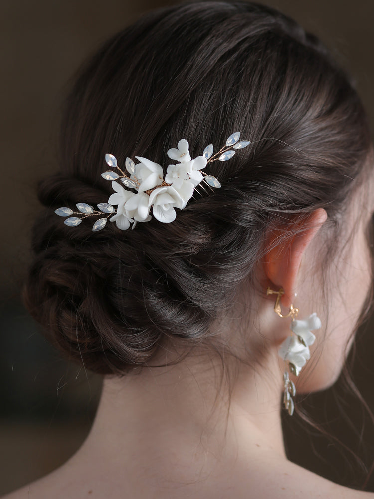 Porcelain Flower Bridal Headpiece Ear Clip - Lya's wedding