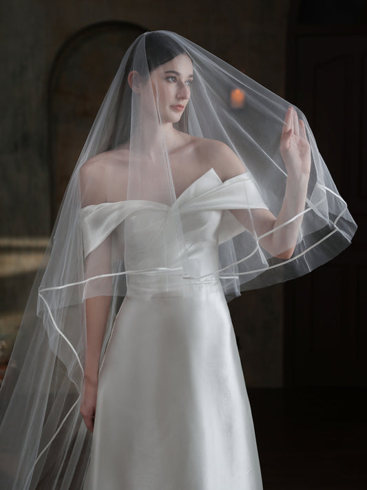 Cathedral 2 Tier Ribbon Edge Wedding Bridal Veil With Comb - Lya's wedding