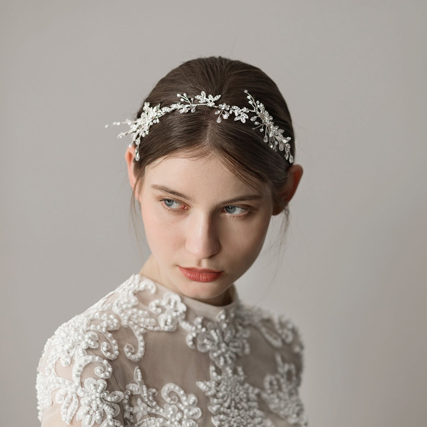 Crystal Bridal Headpiece Silver Wedding Headband - Lya's wedding