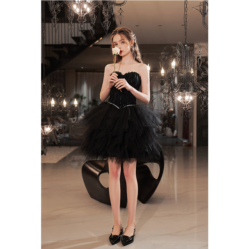 Black Feather Strapless Sexy Dress - Lya's wedding