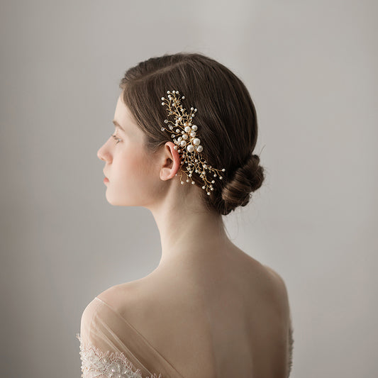 Gold Pearl Bridal Headpiece - Lya's wedding