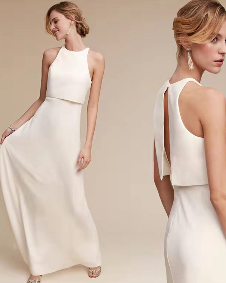 Satin O-Neck Ankle-Length Dress - Lya's wedding