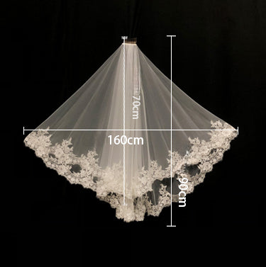 Fingertip 2 Tier Lace Applique Edge Wedding Bridal Veil With Comb - Lya's wedding