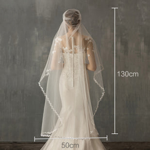 Fingertip Leaf Applique Edge  1 Tier Bridal Wedding Veil With Comb - Lya's wedding