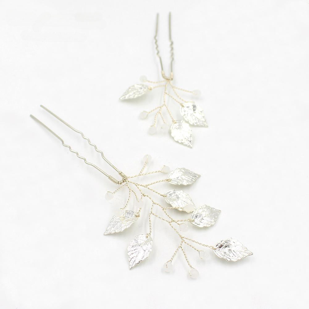 2 pcs Leaf Bridal Headpiece Silver/Gold - Lya's wedding