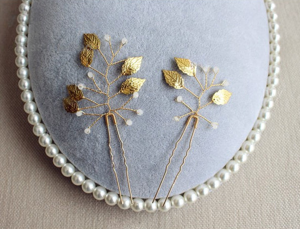 2 pcs Leaf Bridal Headpiece Silver/Gold - Lya's wedding