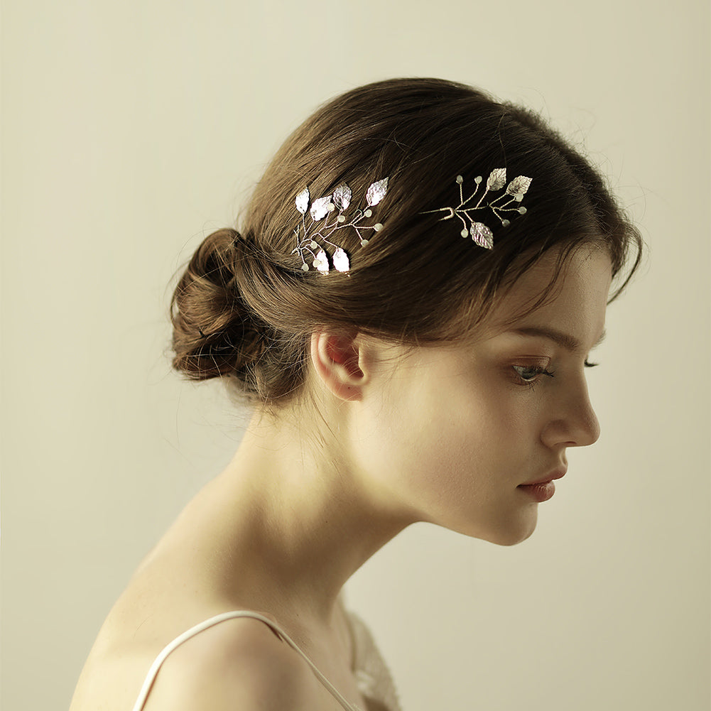 2 pcs Leaf Bridal Headpiece Silver/Gold - Lya's wedding