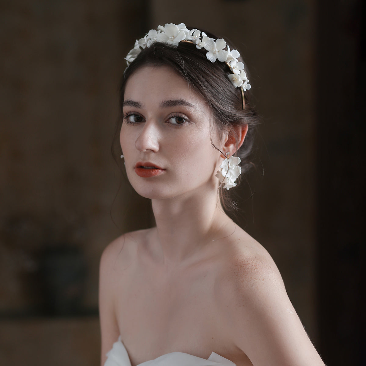 Porcelain Flower Bridal Headpiece Wedding Headband Ear Clip - Lya's wedding