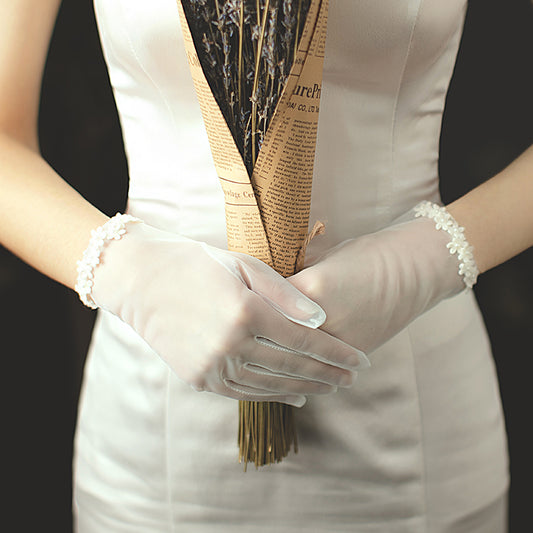 Satin/Tulle Gloves with Pearl - Lya's wedding