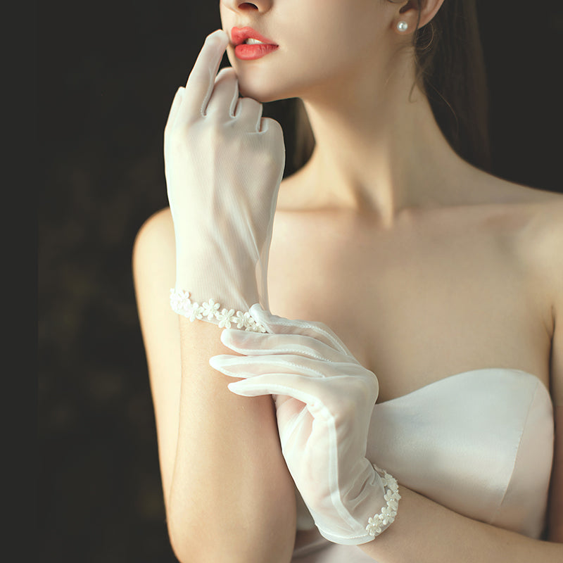 Satin/Tulle Gloves with Pearl - Lya's wedding