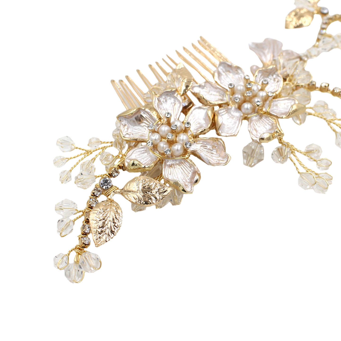 Flower Bridal Headpiece Gold with Comb - Lya's wedding