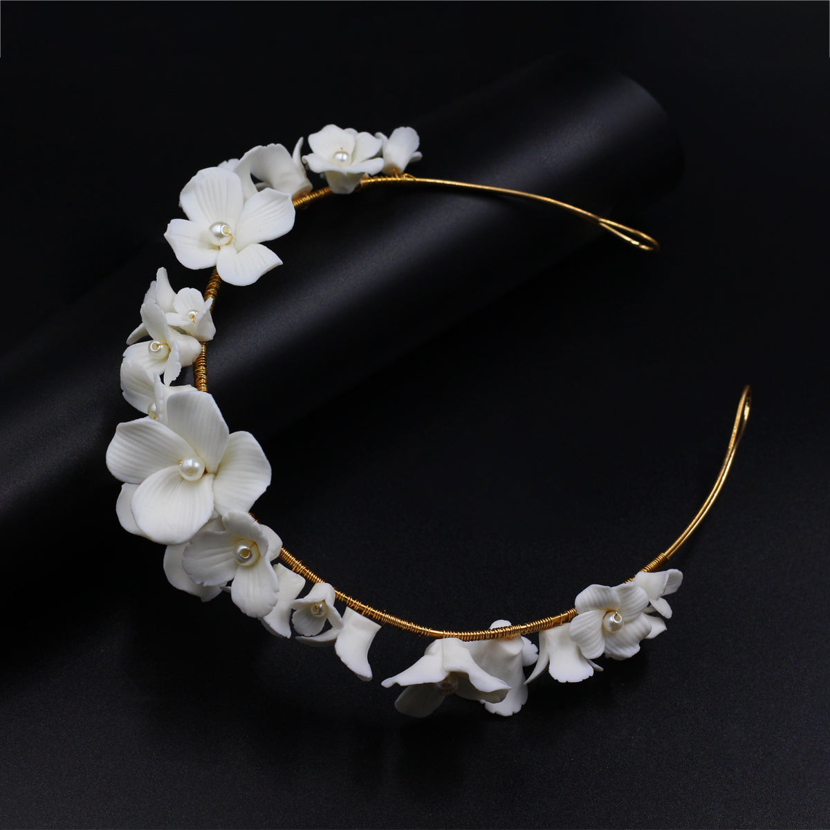 Porcelain Flower Bridal Headpiece Wedding Headband Ear Clip - Lya's wedding