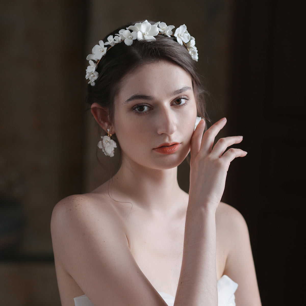 Porcelain Flower Bridal Headpiece Wedding Headband Ear Clip - Lya's wedding