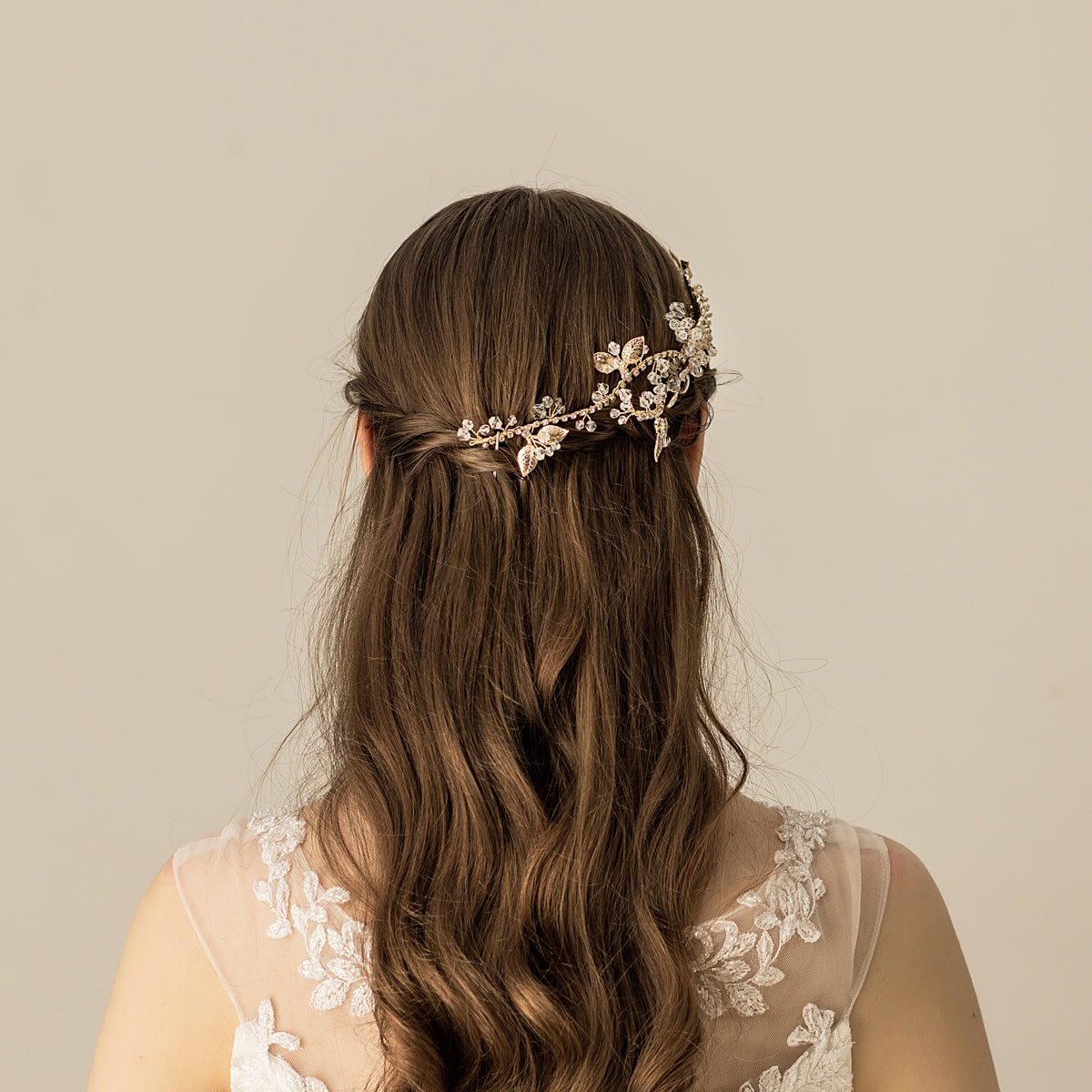 Flower Bridal Headpiece Gold with Comb - Lya's wedding