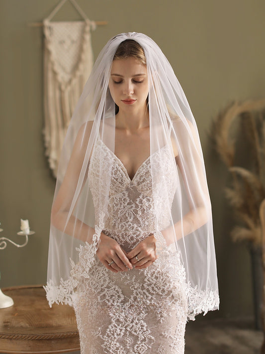 Fingertip 1 Tier Wedding Bridal Veil With Comb - Lya's wedding